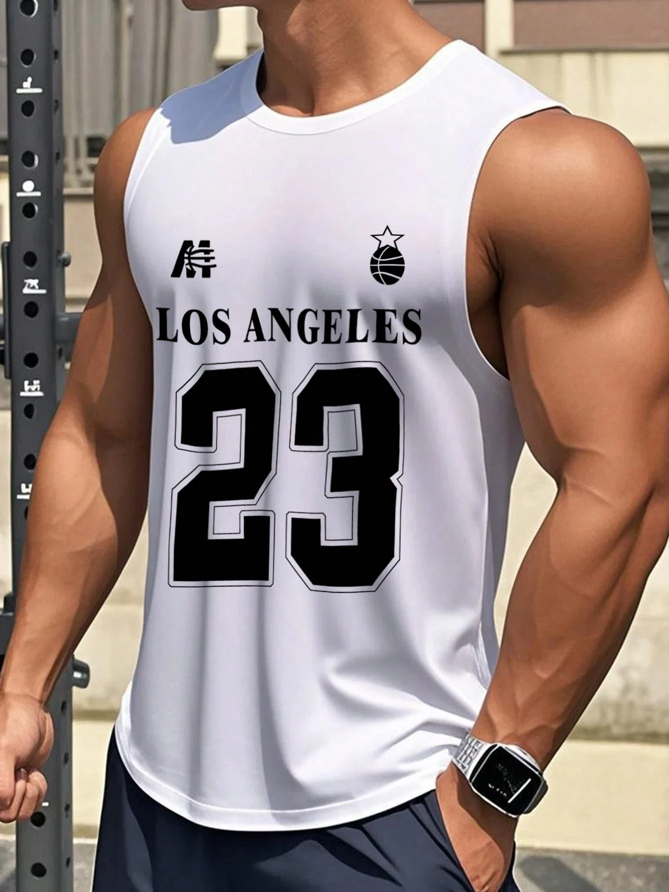 Men's Round Neck Sleeveless Letter Print Casual Tank Top Los Angeles No.23 Basketball Jersey Casual Sports Vest Men Clothing