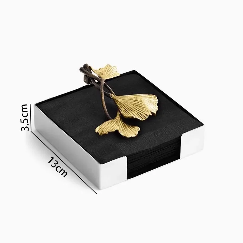European Stainless Steel Tissue Box Brass Ginkgo Leaf Decor Hotel Table Napkin Holder Afternoon Tea Desktop Tissue Organizer 6