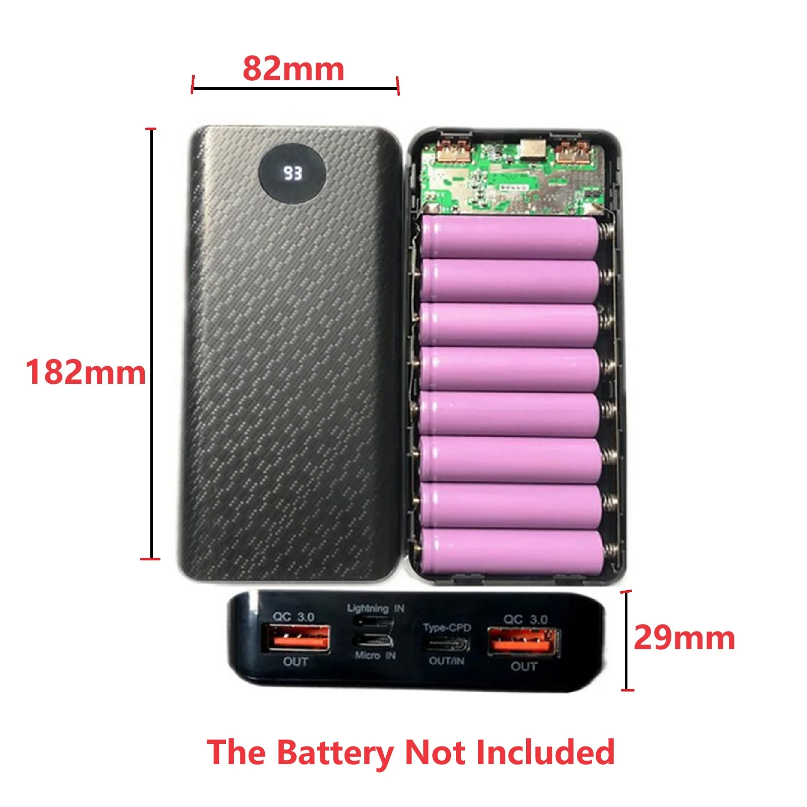 18650 Battery Holder DIY Shell Dual USB Type-C Charge Powerbank Case iPhone 8*18650 Battery Power Bank Case Storage Box