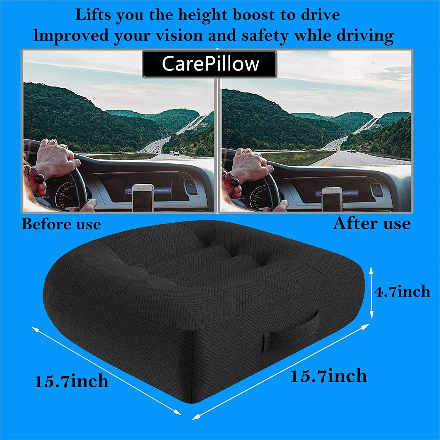 Portable Car Seat Booster Cushion Heightening Height Boost Mat Breathable Driver Expand Field Of View Lift Interior Seat Pad 2