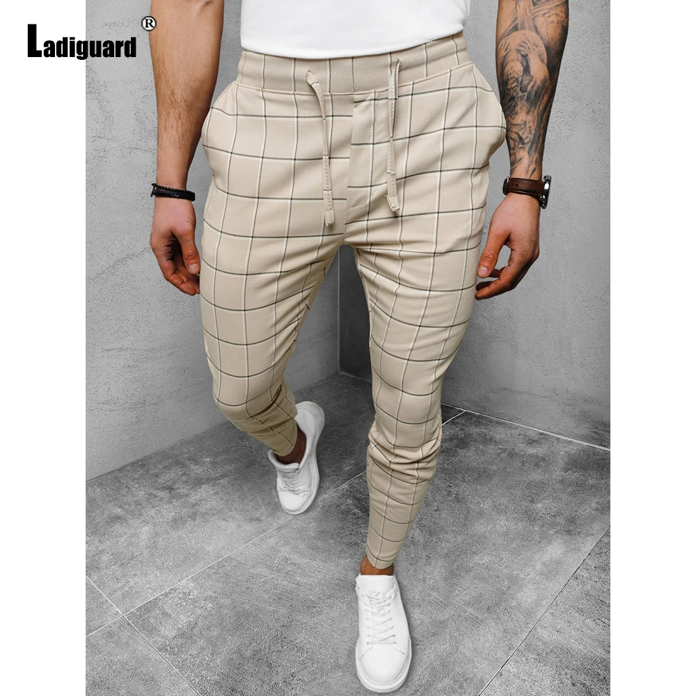

Ladiguard Plus Size Mens Pencil Pants 2022 European Style Elegant Pants Male Fashion Plaid Trouser Casual Business man Pantalon