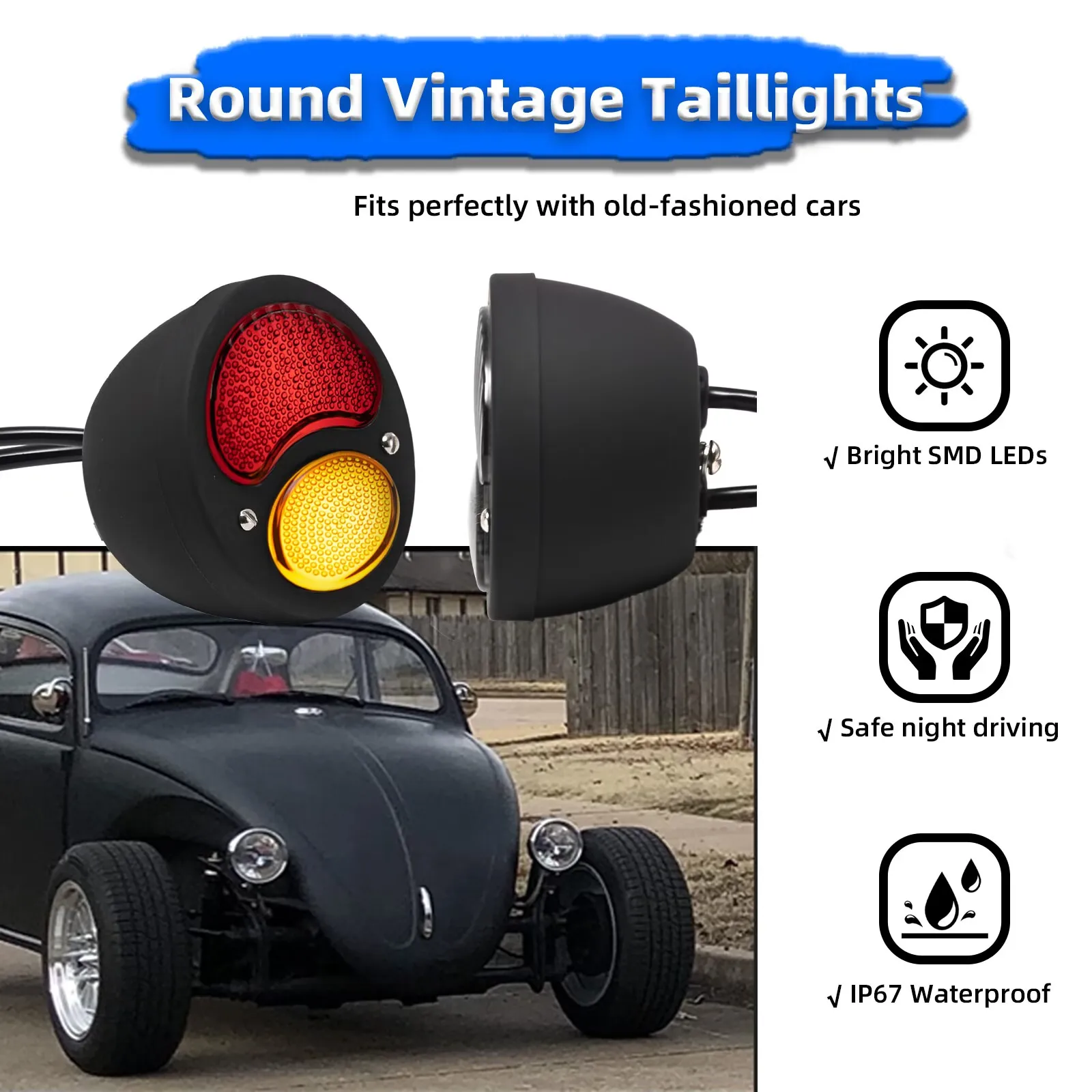 Vintage Duolamp LED Tail Lights 2 Pcs Rear Stop Indicator With Turn Signal Light Fit Ford Model A Hot Rod Ratrods-12V