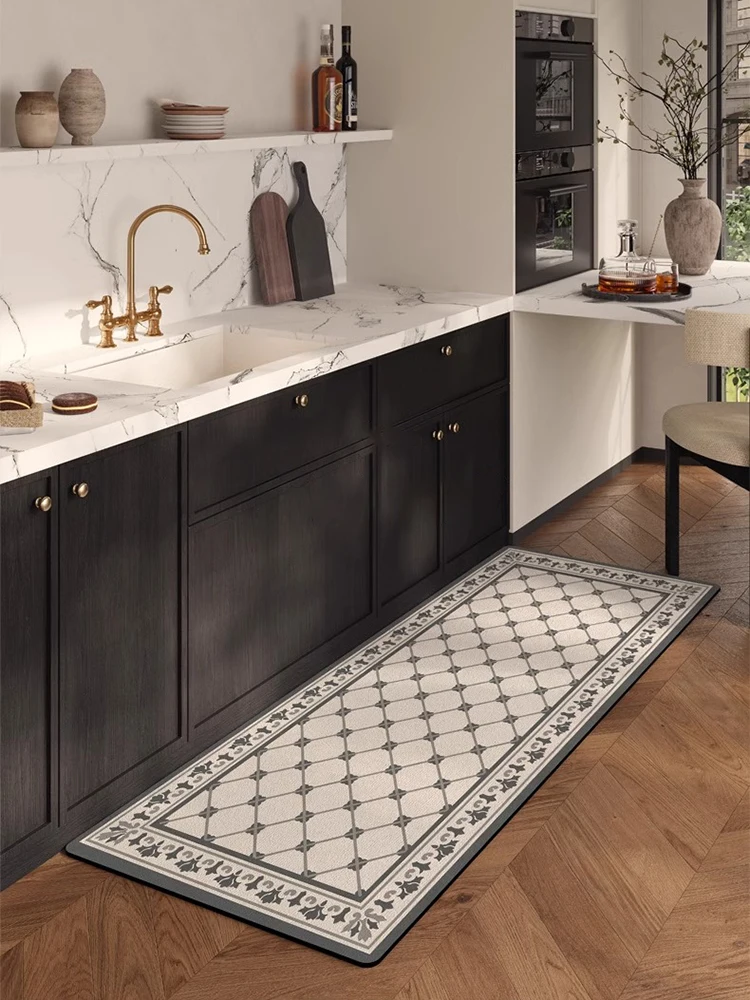 Artistic Kitchen Carpet Retro Luxurious Decoration Non-slip Carpets Restaurant Absorbent Rug PVC Wear-resistant Breathable Rugs 3