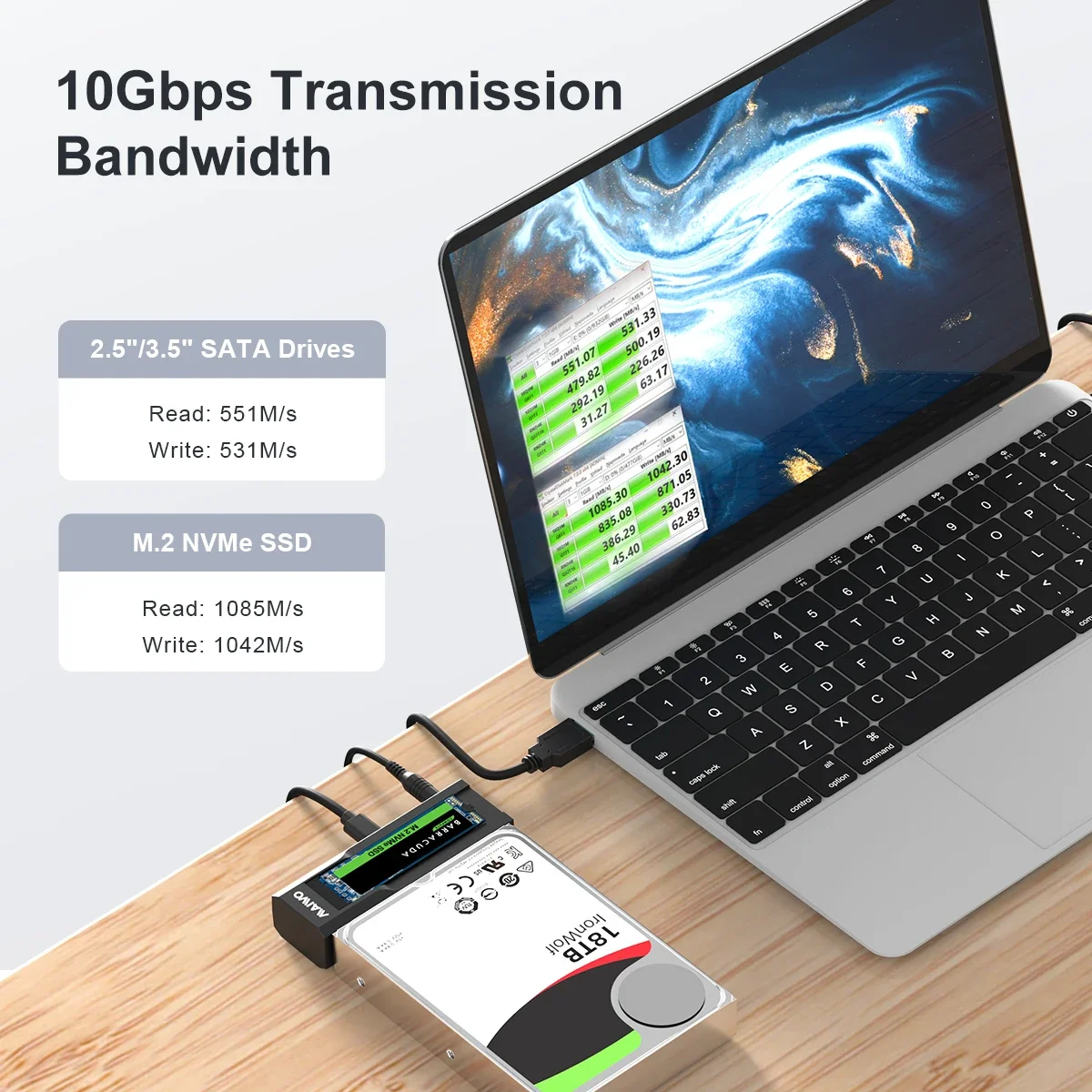Maiwo-nvme Sata Dual Protocol Enclosure Docking Station 10gbps Tipo-c Dual-bay M.2 Ssd Case 2.5 in 3.5 in com Office Clone - Imagem 5