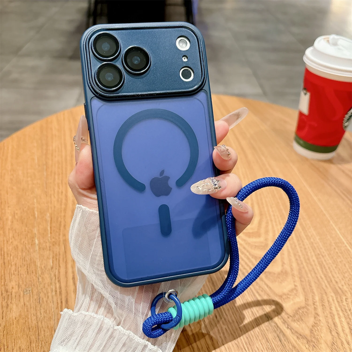 Magnetic Wireless Charging Phone Case with Lanyard and Matte Translucent Lens Protection