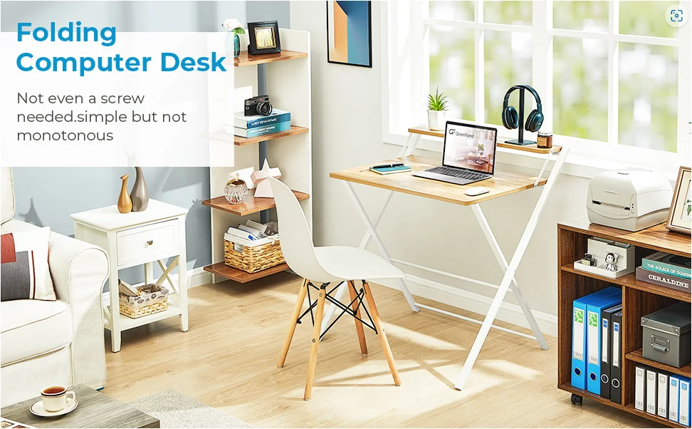 Folding Table No Assembly Required 2-tier Small Computer Desk Folding Table For Small Spaces New