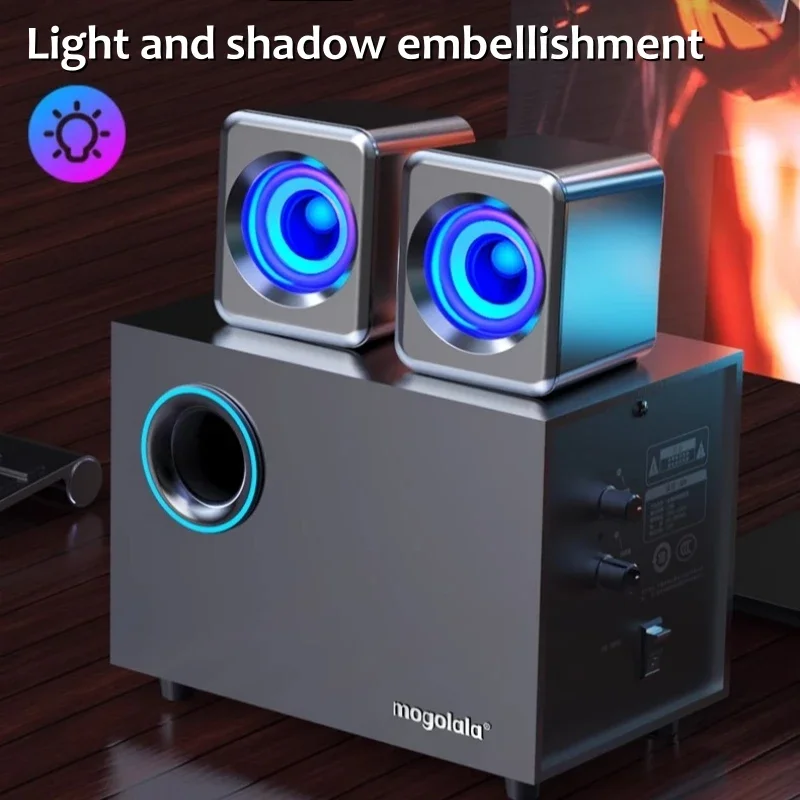 USB Wired Bluetooth Computer Speaker Home 2.1 Channel Wooden Desktop Subwoofer Active Audio 3D Surround Sound Bass Game Speakers Bluetooth Speaker Computer Speakers