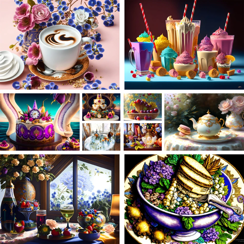 

Вышивка крестиком 11CT с принтом в виде кофейного торта