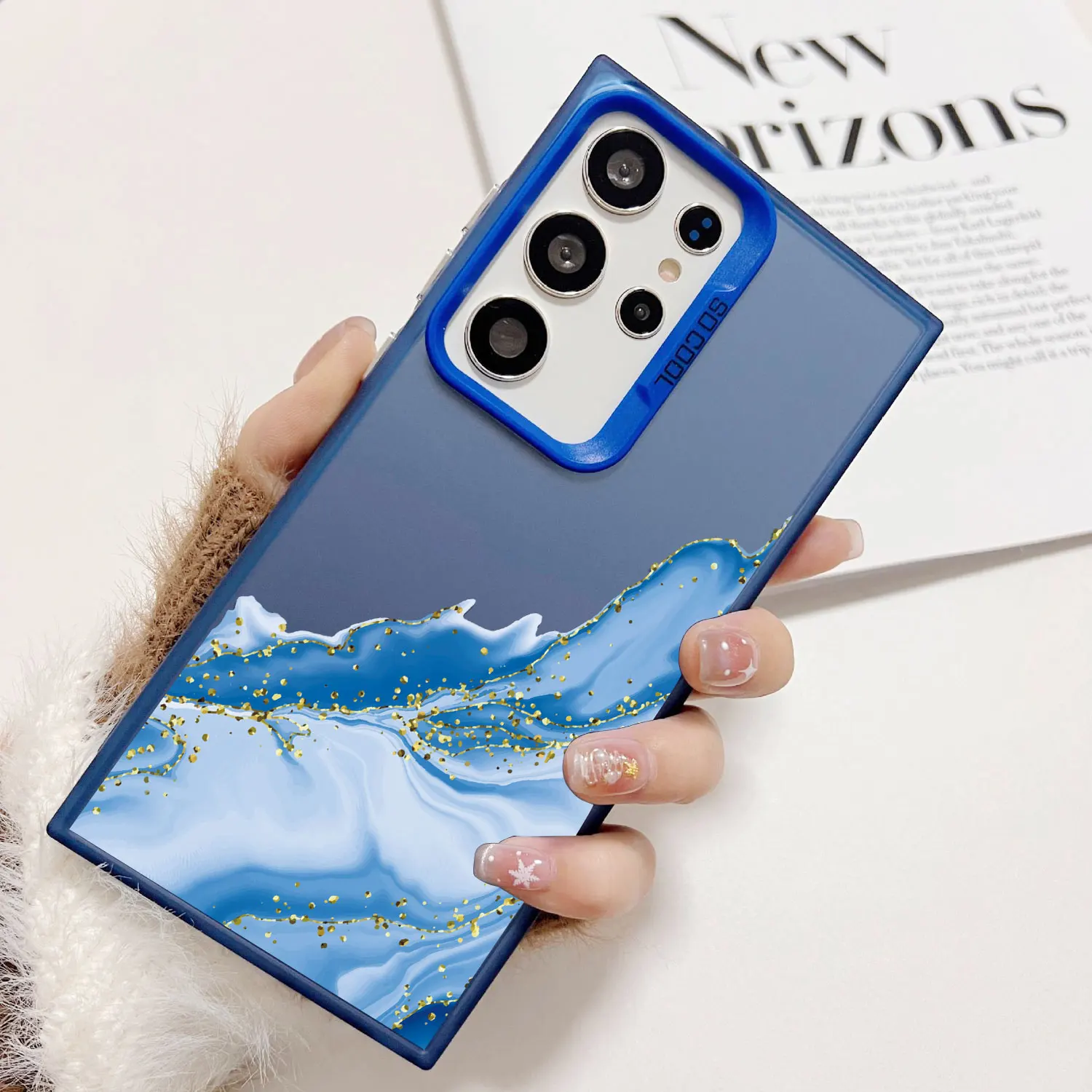 Matte TPU Phone Case with Marble Smiling Face Design - Hard Back Cover