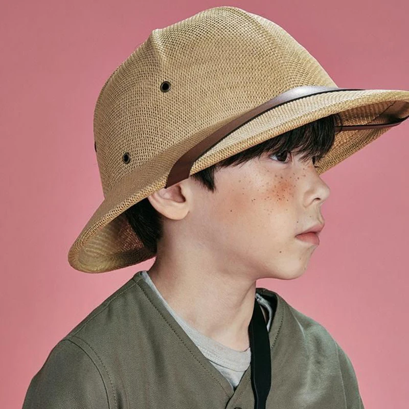 

Vietnam Style Hat Kids British Explorer Straw Helmet Summer Boater Bucket Sun Hats Unisex for Boys Girls