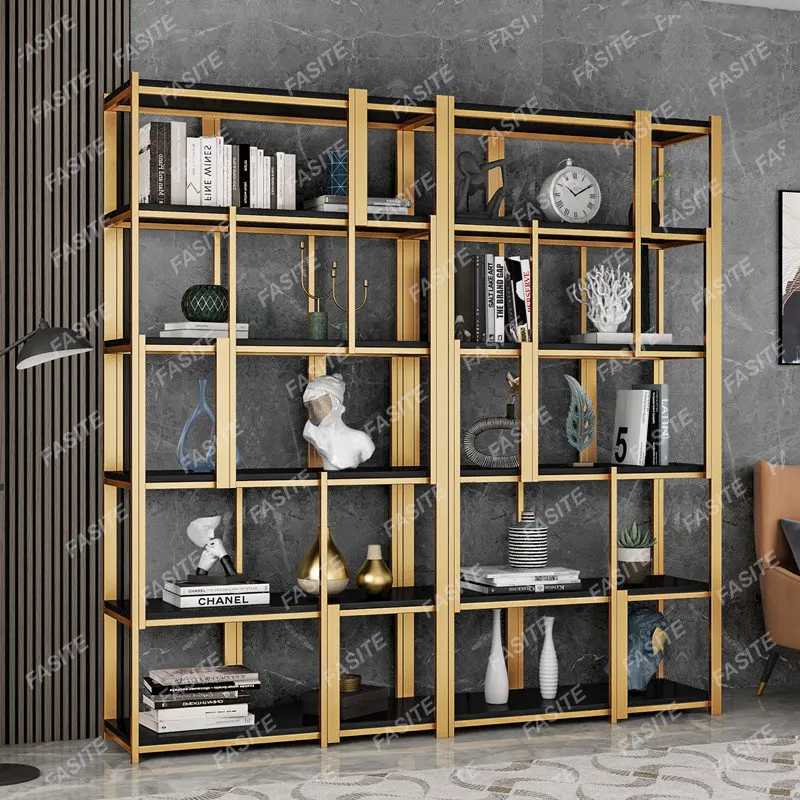 

Customized Light Luxury Stainless Steel Bookshelf Floor Shelf Living Room Metal Bookcase Display Stand Modern Iron Decoration