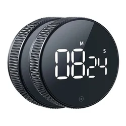 Digital Kitchen Timer with Magnetic Backing and Large LED Display (Black 2pcs)