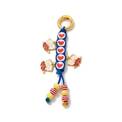 Chic Gold - Plated Cherry Pendant Keychain with Love Knot Rope - DIY Accessory Set - 12 cm (Keychain 5)