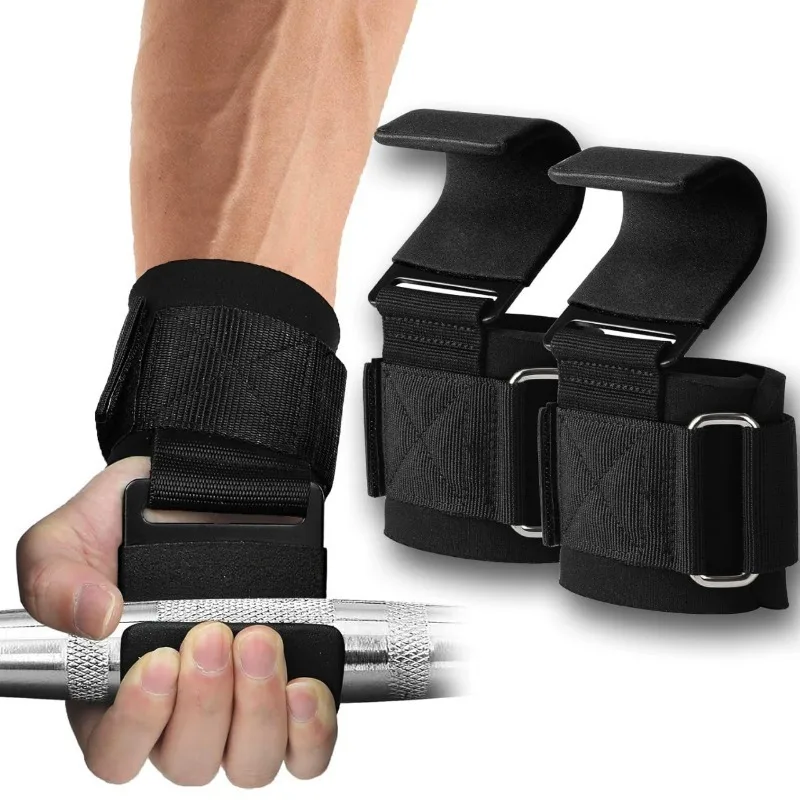 2PCS Weight Lifting Hook Grips with Wrist Wraps Hand-Bar Wrist Strap Gym Fitness Hook Weight Strap Pull-Ups Power Lifting Gloves sport gloves wrist straps weight lifting gloves wrist hooks hand grips weightlifting gloves pull up wrist guard barbell dumbbell grips