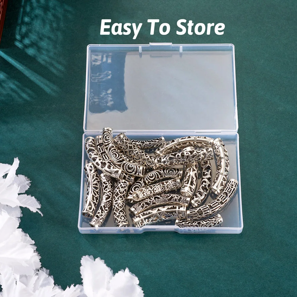 20pcs Curved Noodle Tube Alloy Spacer Beads Tibetan Style Antique Silver Color Hollow Tube Beads for DIY Jewelry Craft Making