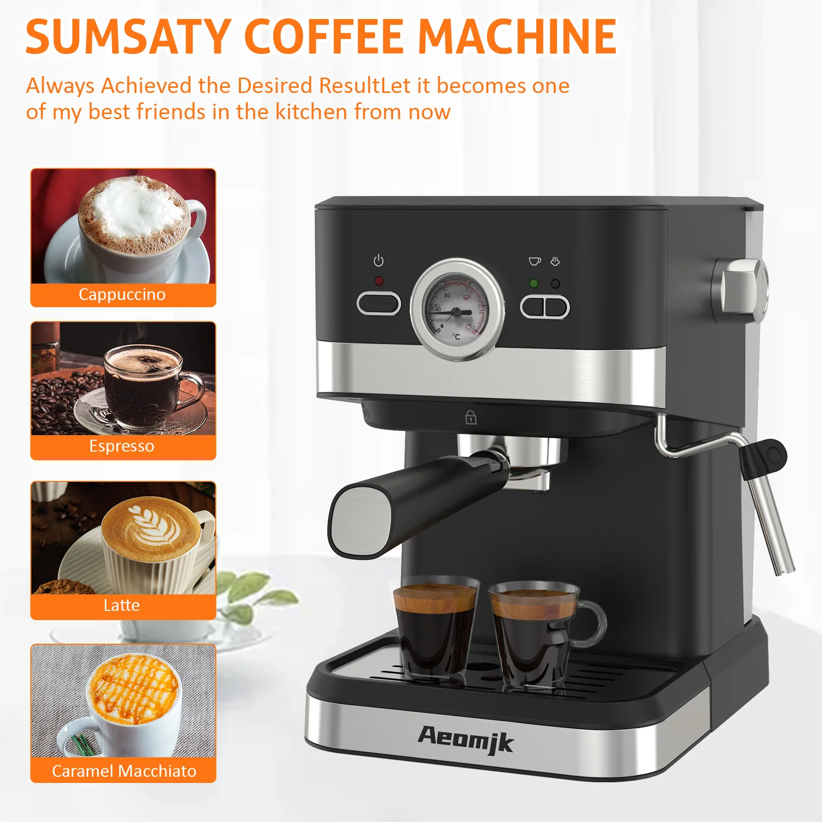 Aeonjk Espresso machine hit delicate milk foam Americano cappuccino latte coffee latte 120v 1050w American plug