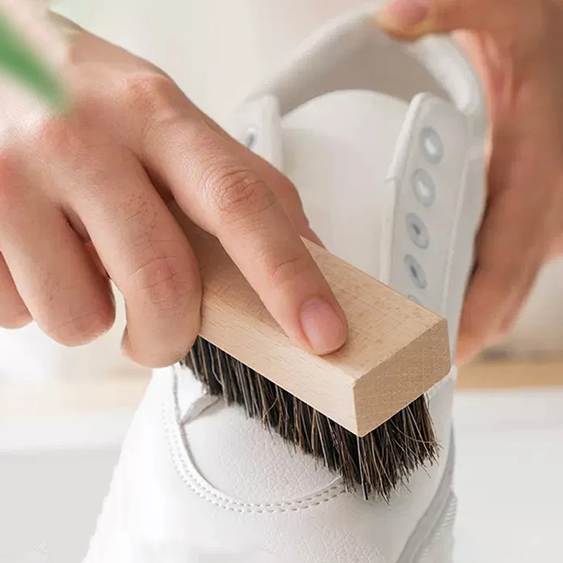 Useful Wood Handle Shoe Brush Polish Brush Plastic Hair Soft Pig Hair Brush Sneaker Shoe Cleaning Brush Laundry Brush 6