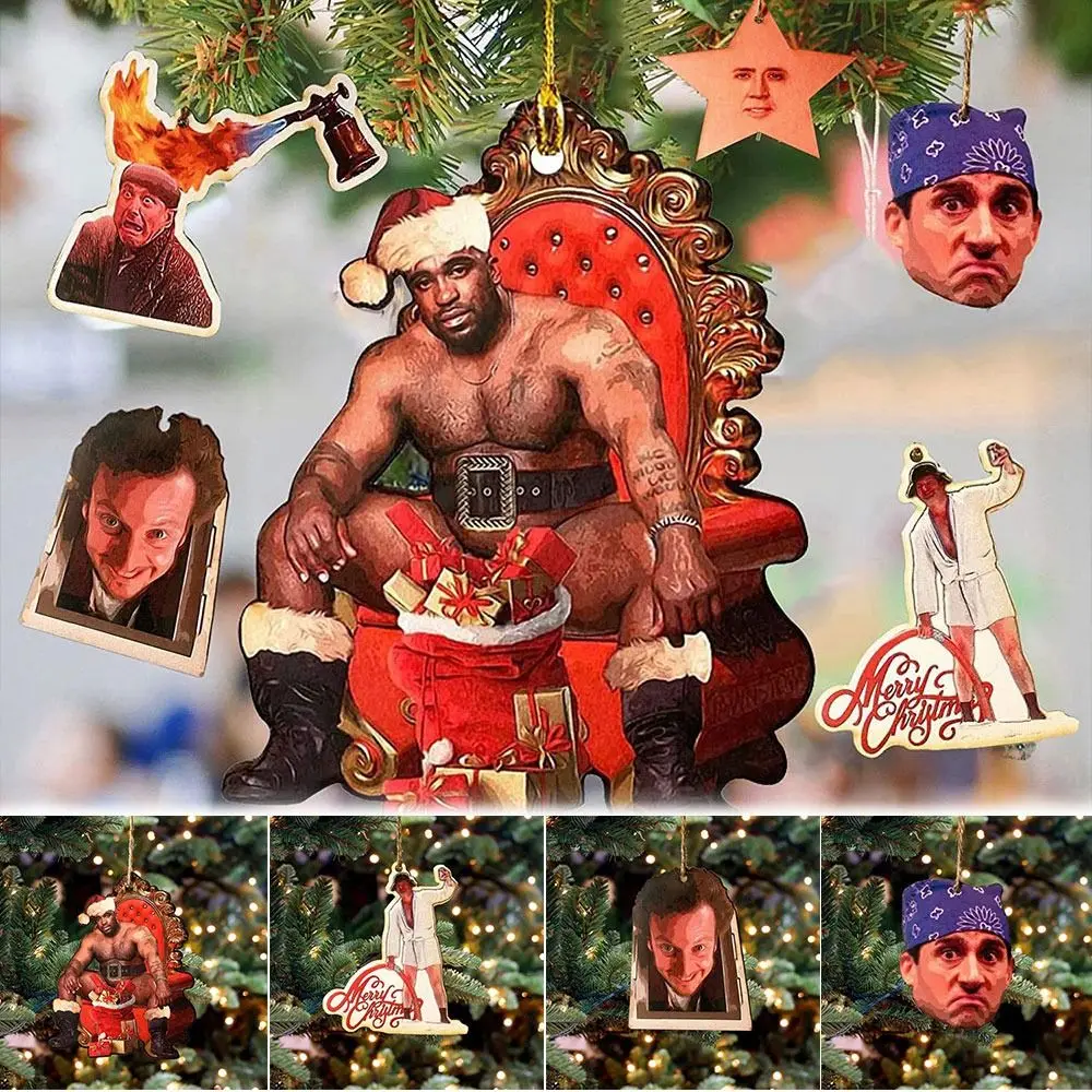 Merry Christmas Funny Barry Santa Gift Wood Meme A festive Mr. Wood Meme Hanging Ornament