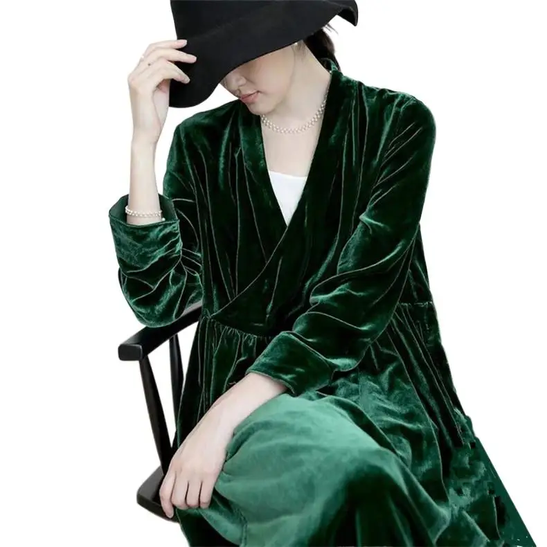 

England style women Spring Autunm long sleeve velour dress,fashion Winter velvet maxi dress party evening dresses Vestidos