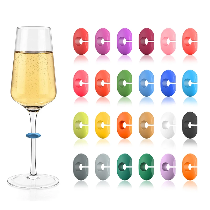 24PCS Silicone Wine Glass Marker Drink Bottle Cup Goblet Label Reusable Mug Marking Tag Recognizer Identification Color Random