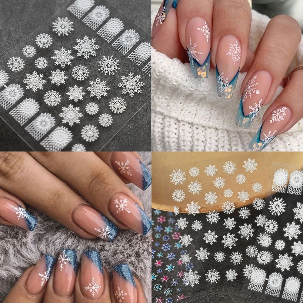 

1pc Winter Xmas Nail Sticker Christmas White Snowflake Embossed Slider Design Nails Decals 10X8cm Self Adhesive Nail Art Sliders