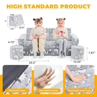 Kids Modular Sofa Set Creative Play Couch Children's Sectional Furniture Fun Patterns Blue Glow Gift Toddlers Durable Foam 2