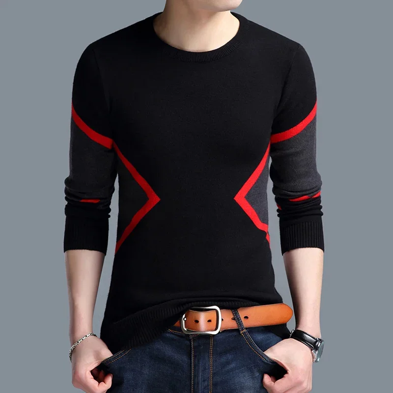 

Knitted Men's Sweater 2022 Autumn Winter Brand Clothing Slim Fit Contrast Color Men Pullover Korean Base Shirt Classic
