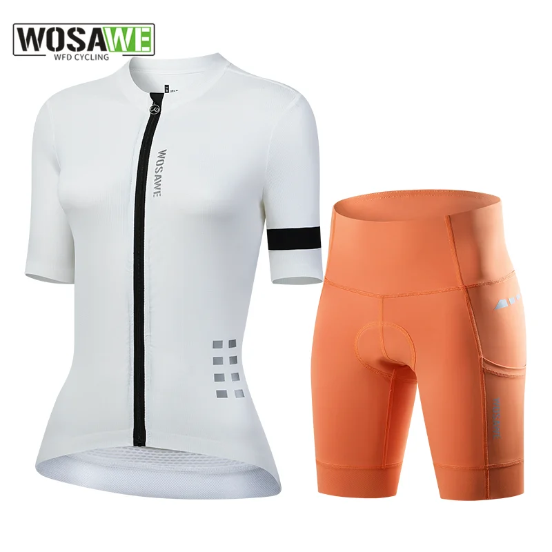 

WOSAWE Womens All Day Cycling Jersey Racing Team Bike Clothing Female Bicycle Riding Tops Short Sleeve Bicycle Shirt Set