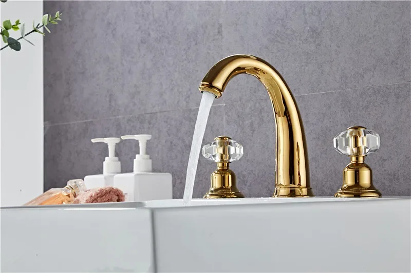 Description Picture 5 of itemBathroom basin faucet Crystal Handle Gold widespread Sink Tap  Mixer Hot And Cold shower room