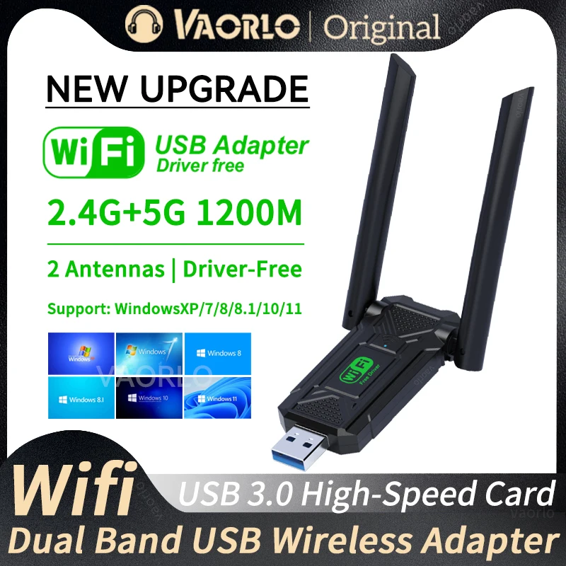 VAORLO 1200Mbps WiFi USB Adapter Dual Band 2.4G+5Ghz Wi-Fi Dongle Receiver USB3.0 High-Speed 802.11AC Wireless Network Card Driver Free