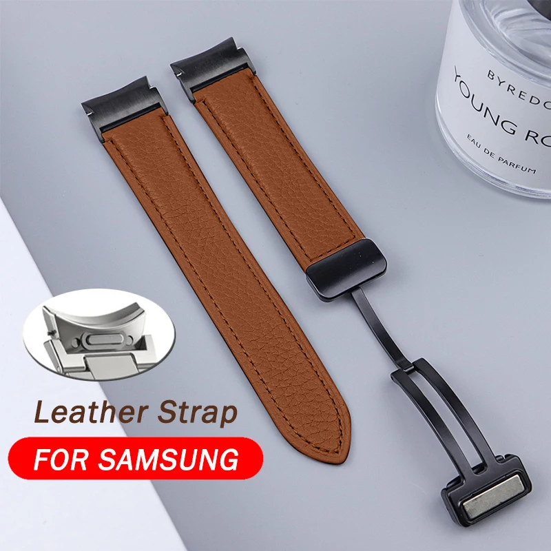 

Кожаный ремешок для Samsung Galaxy Watch 6/5/4 40 мм 44 мм 6 4 Classic 46 мм 42 43 47 мм, ремешок с магнитной застежкой для умных часов 5 Pro 20 мм