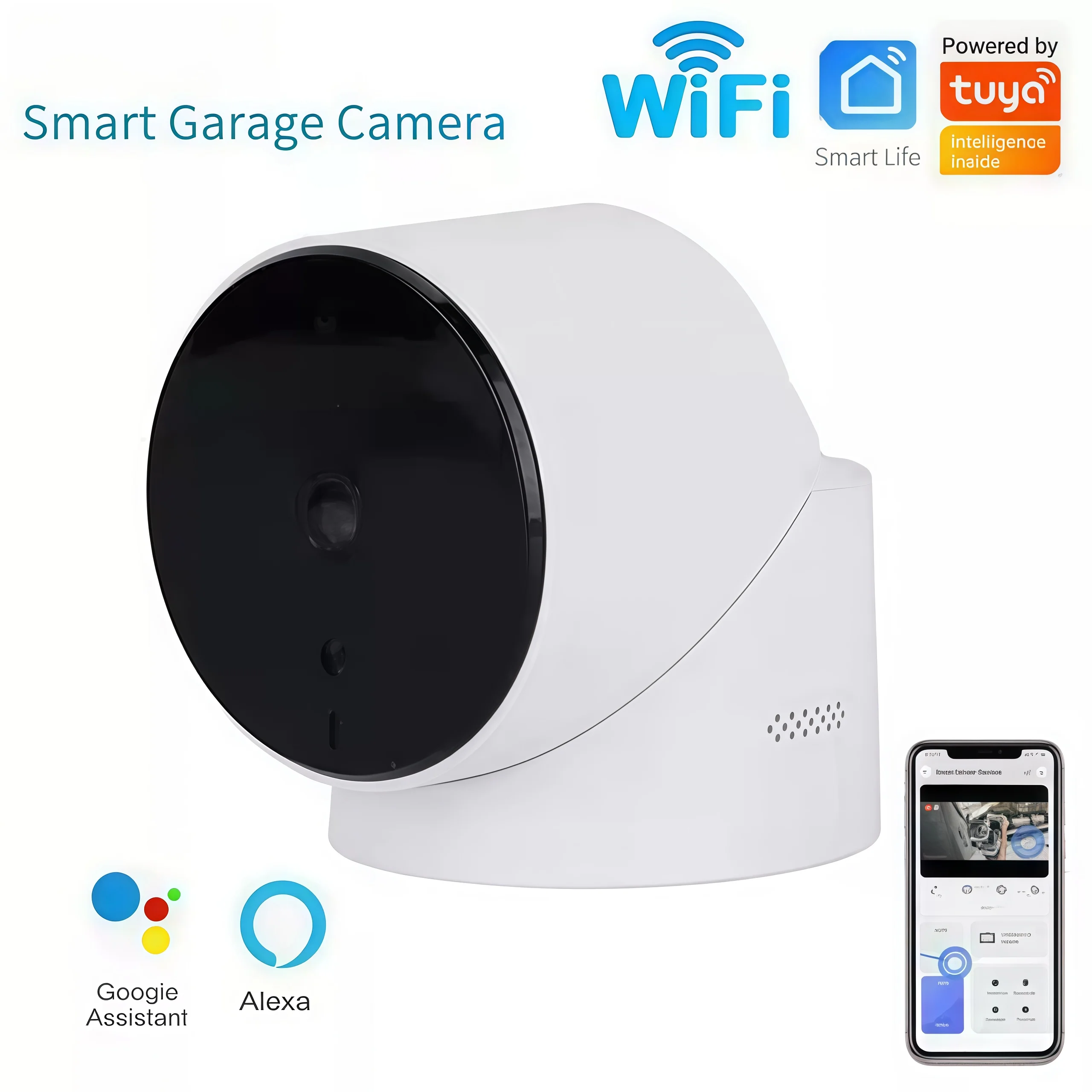 Tuya SmartLife 앱 차고 문 개폐기 카메라 WiFi 3MP 적외선 양방향 오디오 모션 감지 알람 Alexa 구글 음성 명령