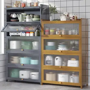 Armario de cocina nórdico para el hogar, estante de piso, armarios de cocina,  vajilla multicapa, organizador de almacenamiento con puerta - AliExpress