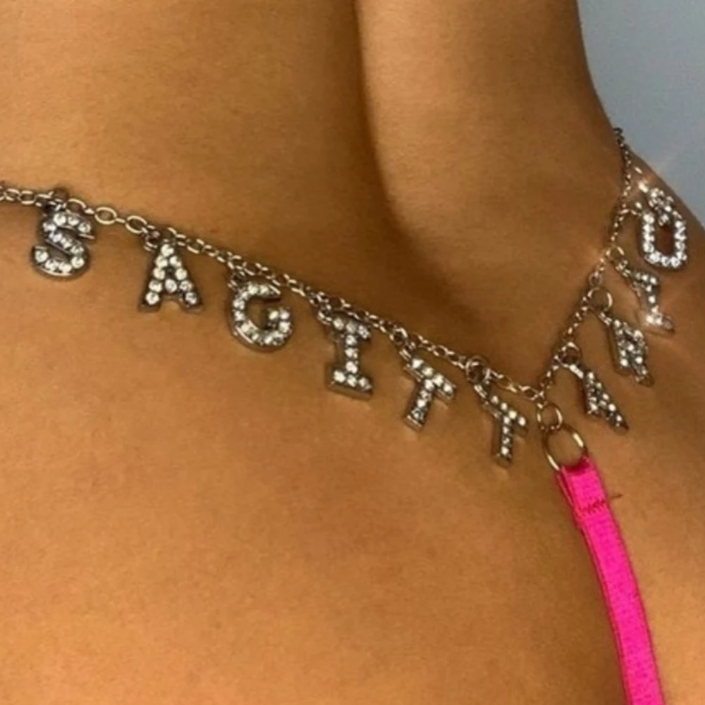 

Custom Name Thong With Chain For Women Personalized Gold Silver Color Crystal Letters Bikini Sexy Party Gift Hotwife Lingerie