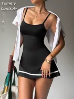 Women's color blocked camisole dress hanging sleeveless thickened tennis sportswear slim fit gym sportswear short skirt