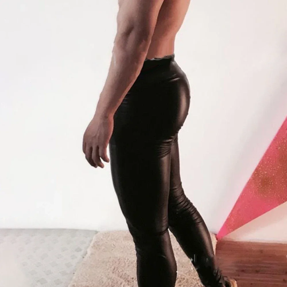 Men's PU Leather Legging Wet Look Skinny Pouch Pants Tight Erotic Temptation Trousers Tight Stretchy Casual Thin Sexy Legging men underwear men leggings