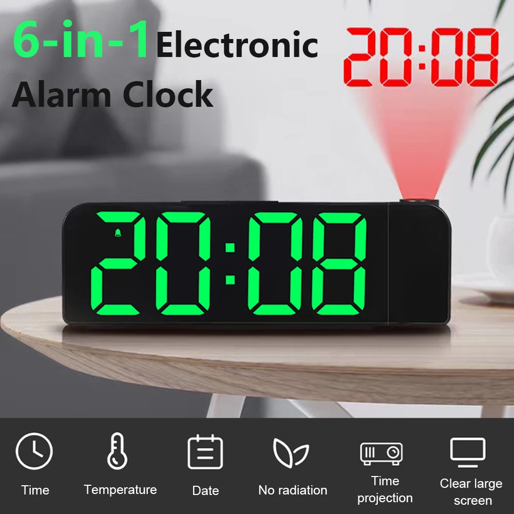 Projection Alarm Clock LED Digital Alarm Clock Temperature/Date Display Desk Alarm Clock Adjustable Brightness for Home Office