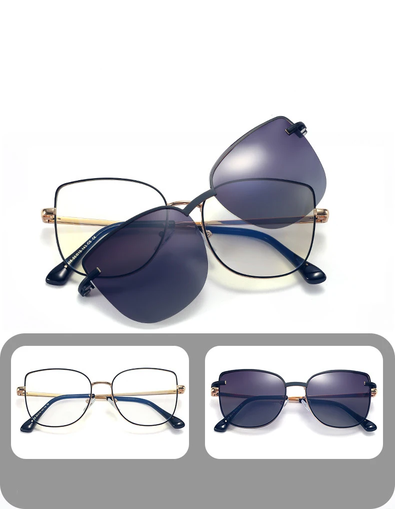 53848 Mode Magnetische Clip Polarisierte Sonnenbrille Metall Federscharnier Optische Brillengestell Anti Blau Computerbrille – Detail 7