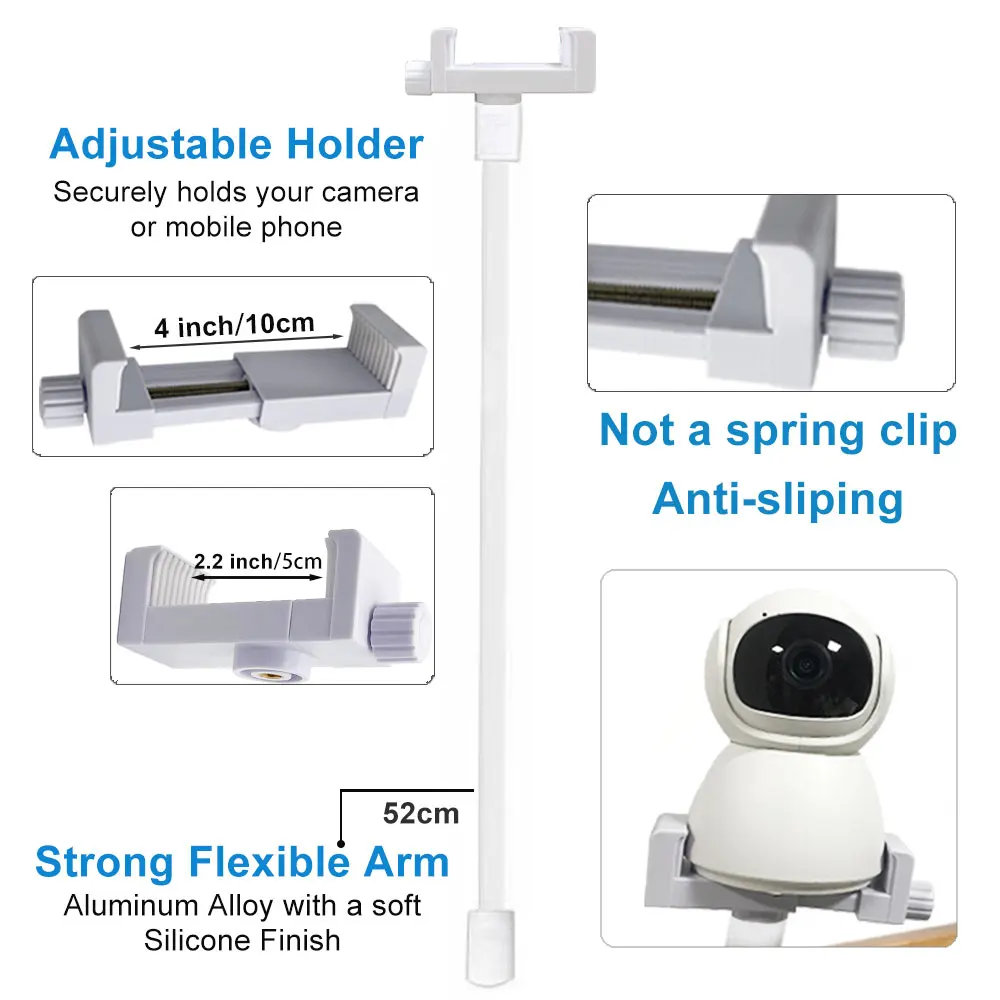 Camera Accessory Camera Holder Stand Universal Baby Monitor Holder Longer Flexible Silicon Baby Camera Stand IP Camera Mount Hole-Free Crib Cradle Rod