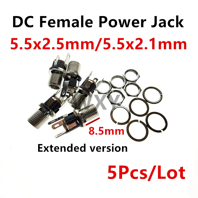 

5.5mmx2.1mm 5.5x2.5 DC Power Supply Connector Female Metal Panel Mount Socket Jack DC Connectors Terminal Adapter 8.5mm Extended