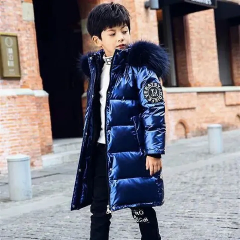 Winter Boy Girl Down Coat New Children Thickened Warm Jackets Kids Hooded Padded Outerwear Teenager Cotton Clothes 4-14Y