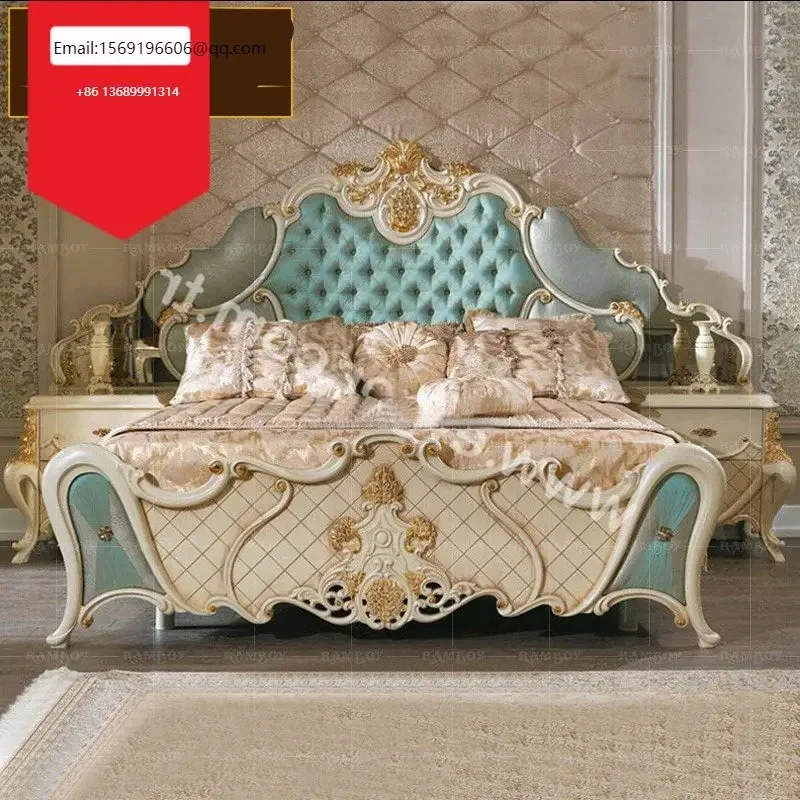 

Европейская двойная кровать из массива дерева, роскошная французская мебель для дворца из высококачественной ткани, кровать принцессы для хозяйской спальни