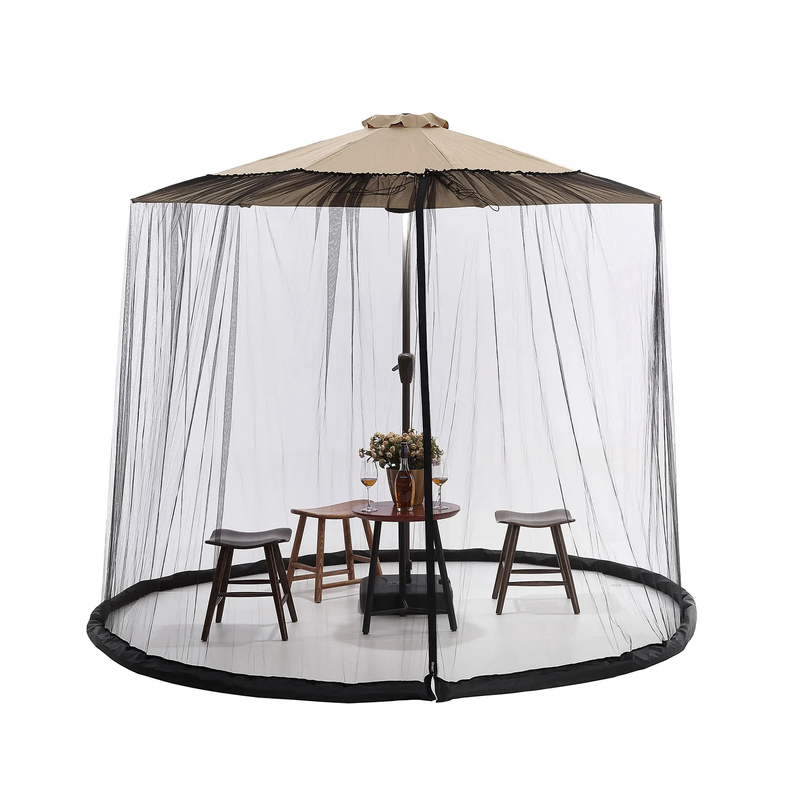 

Umbrella Mosquito Net with Zipper Adjustable Rope Polyester Outdoor Dining Sunshade Mosquito Net for Patio Picnic Travel Tent