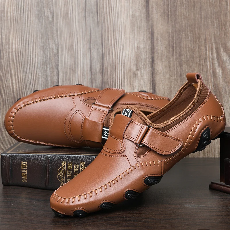 

Summer Loafers Genuine Leather Slip On Men Shoes Brand Casual Lofer Man Mocasines Hombre Breathable driving Flats plus size38-47