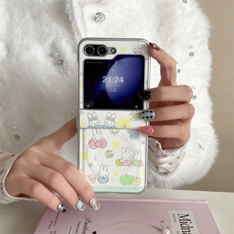 Cute Miffy Apple Star Pattern Magnetic Phone Case - Shockproof Hard Cover