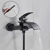 Black Bathroom Tub Faucet Single Handle Waterfall Spout Mixer Tap with Hand Shower Wall Mounted Gold Bath Faucets Bathtub Tap 2