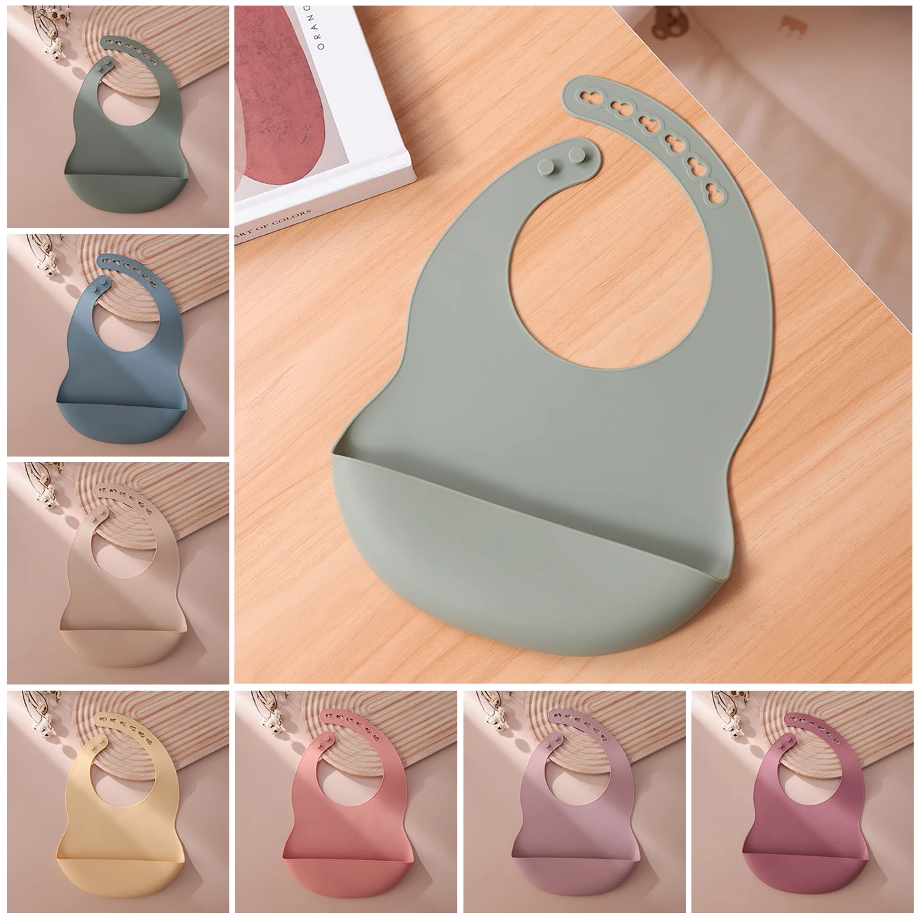 Silicone Baby Bib 1PCS Color Kids Adjustable Waterproof Feeding Bib BPA Free Soft Drool Newborn Essentials Saliva Towel