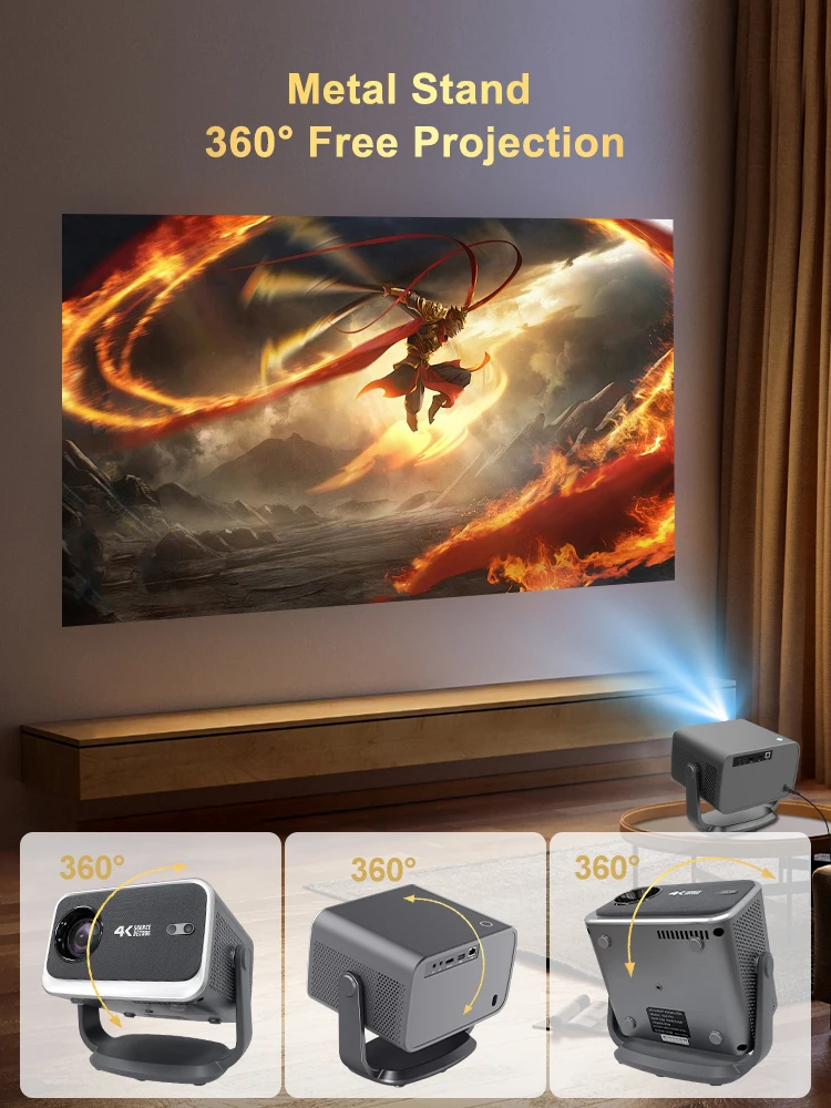 오리지널 스마트 비디오 프로젝터 500 안시 자동 초점 2GB+8GB 안드로이드 TV 12 프로젝터 WiFi6 MAX 4K 미니 휴대용 프로젝터