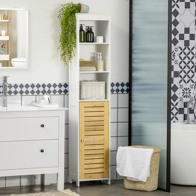 kleankin Armario de Baño Columna Auxiliar de Baño Armario Multiusos con  Estante Ajustable y Portarrollos de Papel para Dormitorio 23x18x100 cm Gris  : : Hogar y cocina