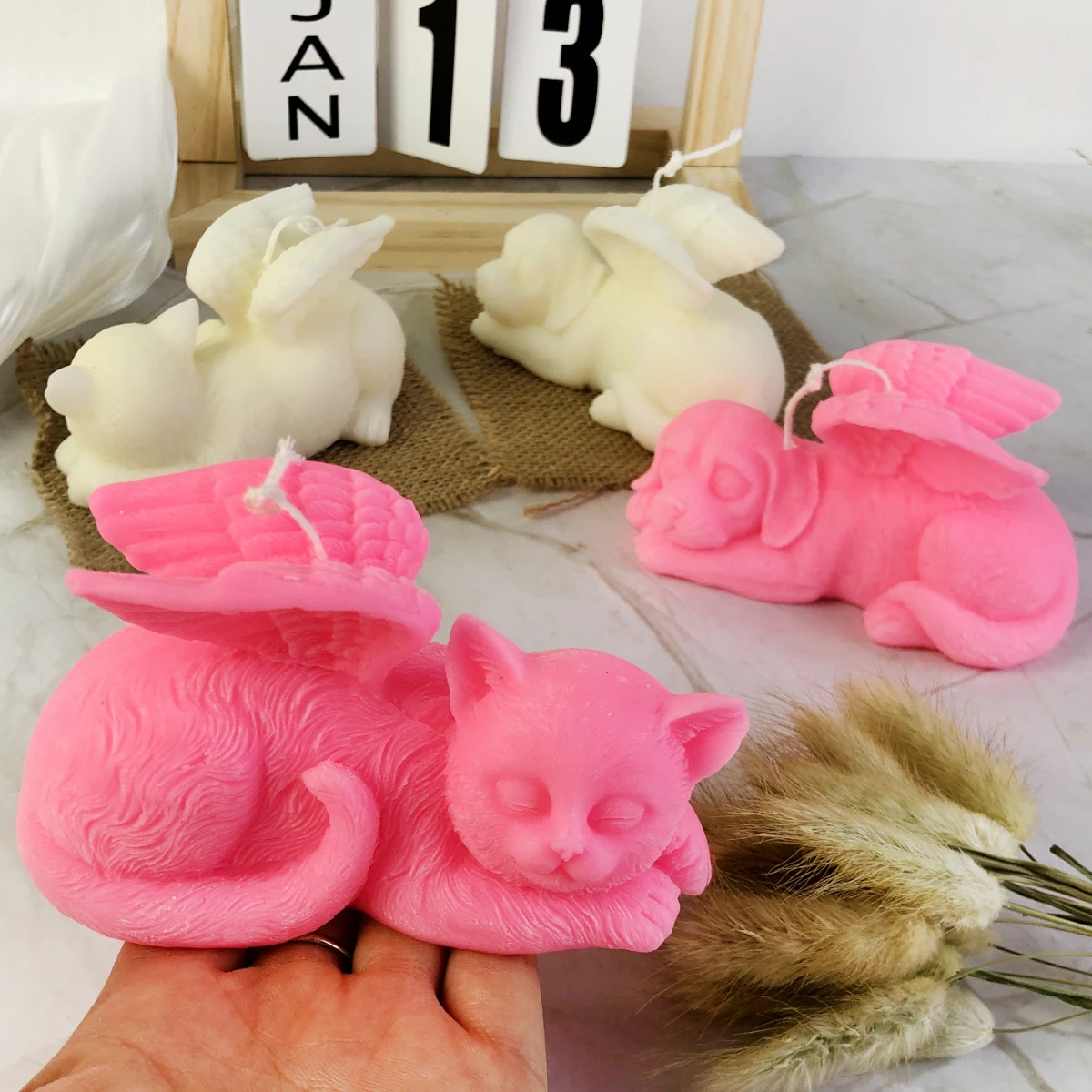 Wings Dog Angel Animal Cat Candle Silicone Mould Sleeping Puppy Soap Plaster Making Set Kitten Shape Chocolate Pet Birthday Cake